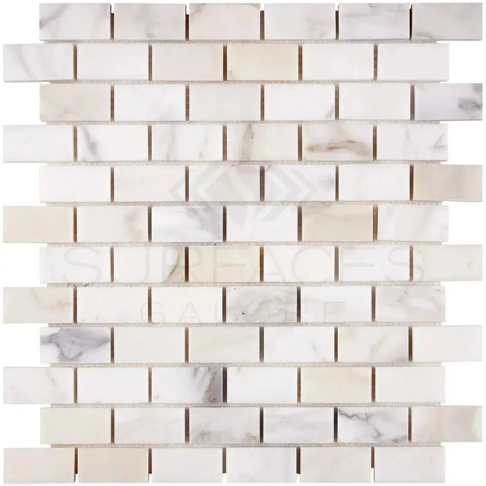 White marble brick mosaic tile from Calacatta Gold Select with polished or honed finish