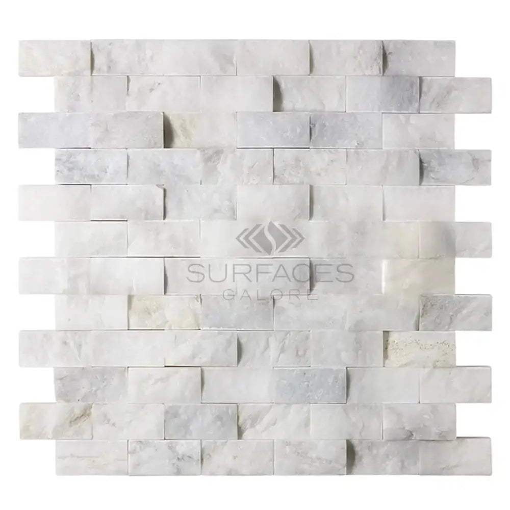 Calacatta Gold Select Gold 1X2 Brick Split-Faced Marble Tile mosaic on white marble brick background
