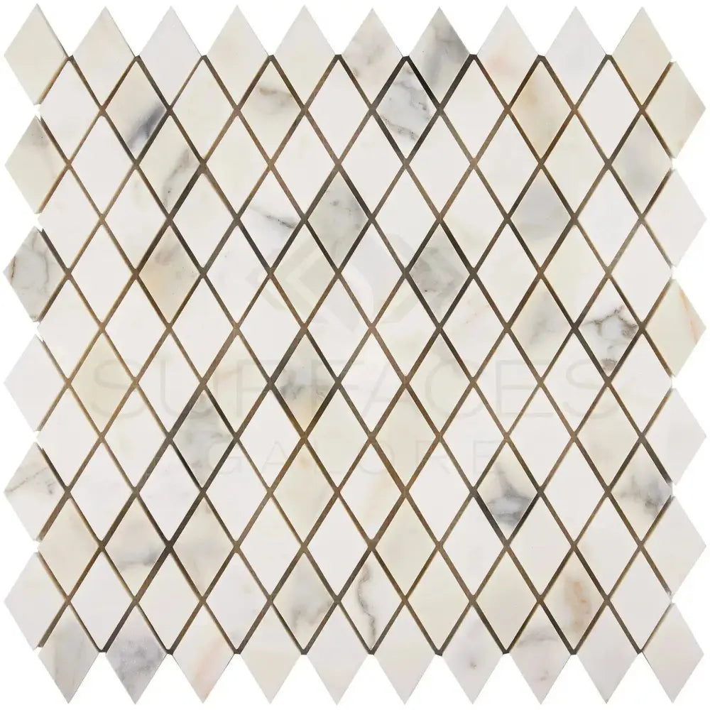 Calacatta Gold Select diamond-patterned marble mosaic tile polished or honed