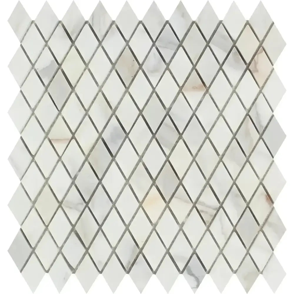 Diamond-patterned Calacatta Gold Select marble mosaic tile polished or honed finish