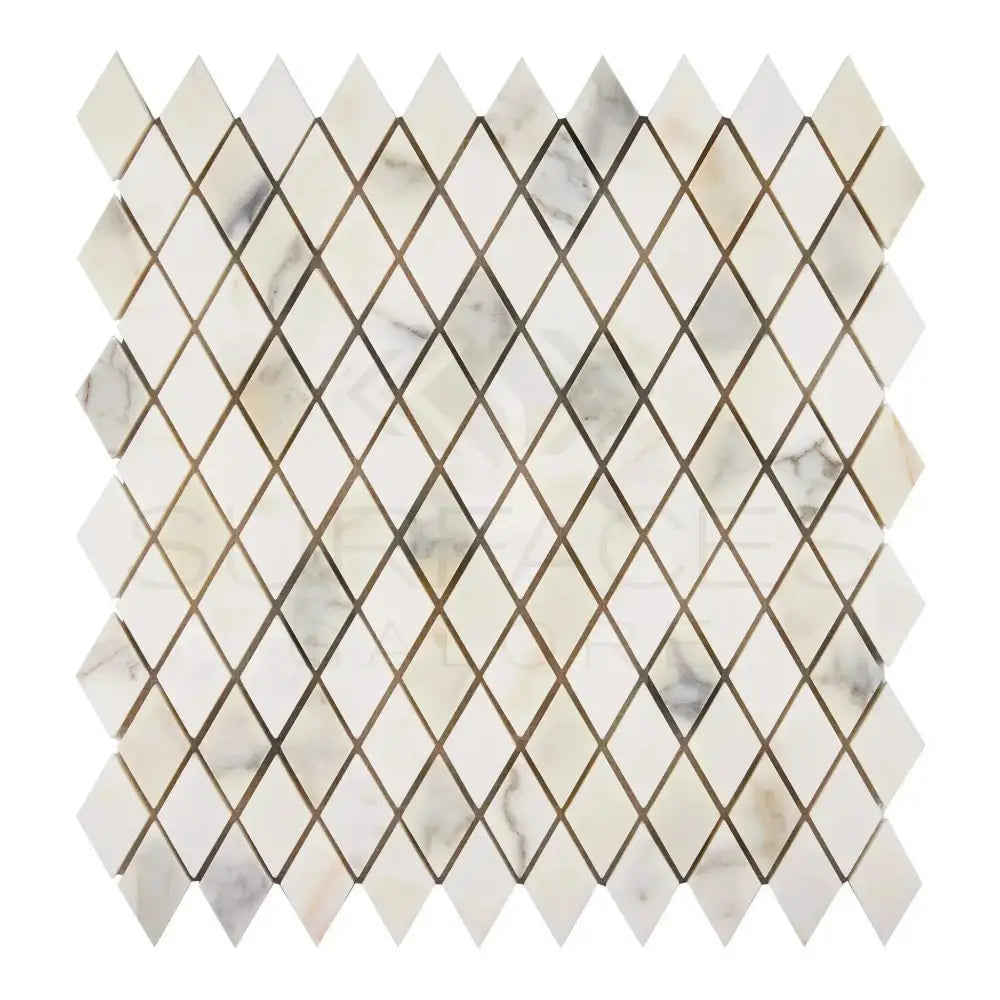 Diamond-patterned Calacatta Gold Select marble mosaic tile polished or honed