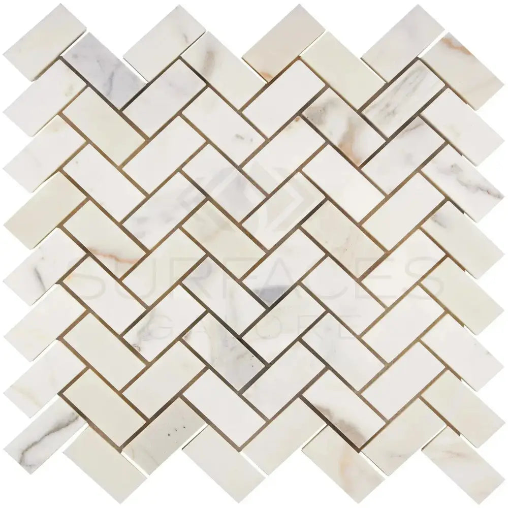 Calacatta Gold Select Herringbone Marble Tile Pattern for elegant flooring and walls