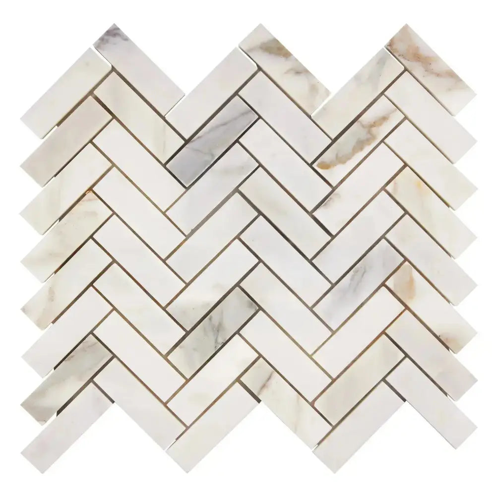 Calacatta Gold Select Herringbone Marble Tile pattern for luxurious flooring or backsplash