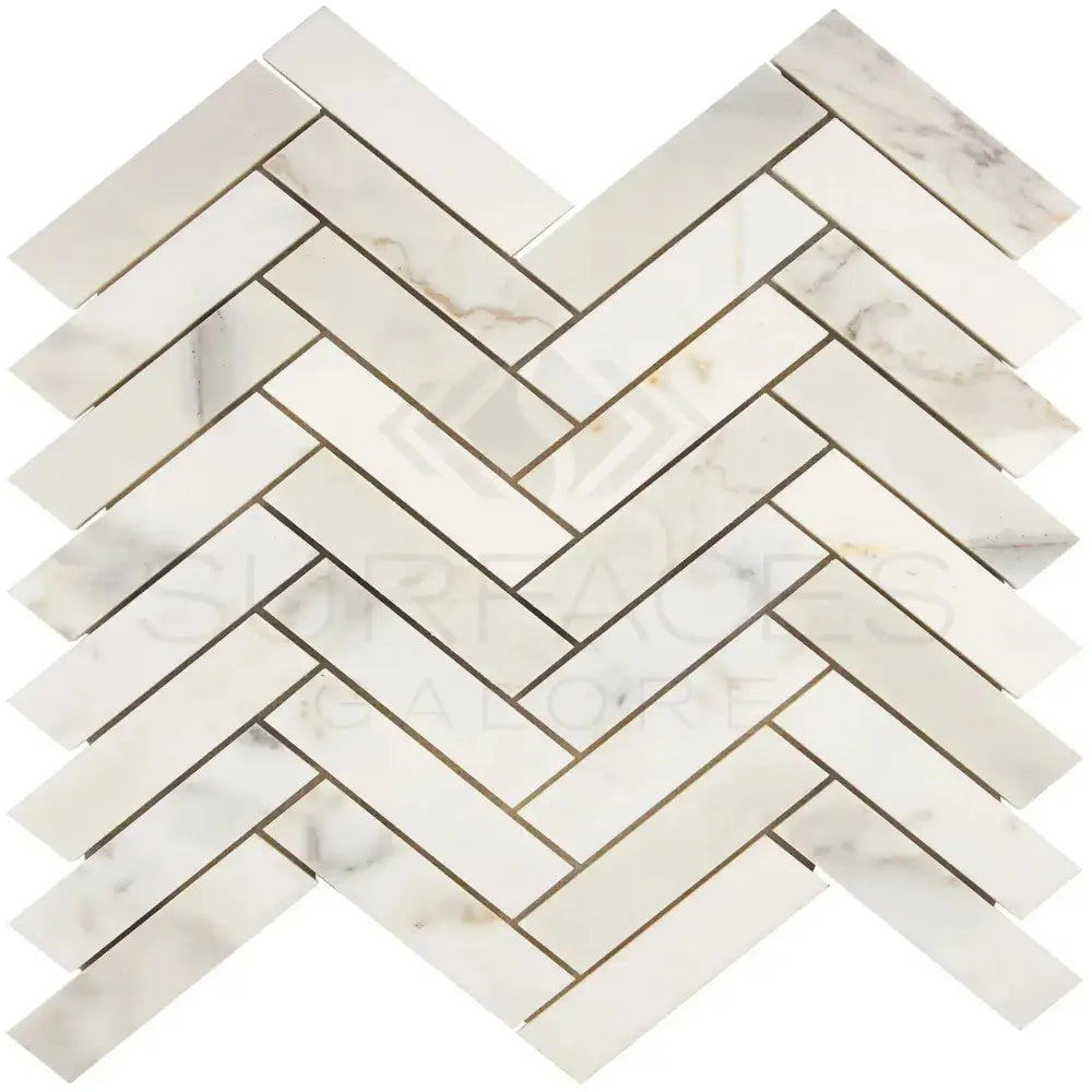 Calacatta Gold Select 1x4 Herringbone Marble Tile with polished or honed finish