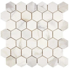 White marble hexagon tile sheet from Calacatta Gold Select 2-inch mosaic marble