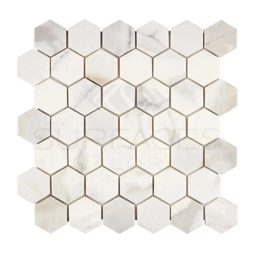 Hexagonal Calacatta Gold Select Marble Mosaic Tile Sheet in polished or honed finish