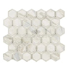 Hexagonal marble mosaic tile sheet featuring Calacatta Gold Select Gold finish