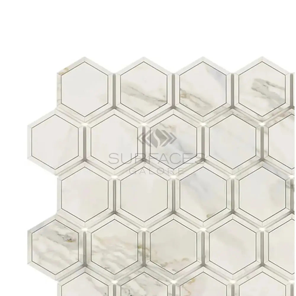 Calacatta Oro (Gold) Select 2" Vortex Hexagon (w/Calacatta Oro (Gold) Select) Mosaic Marble Tile-American Stone