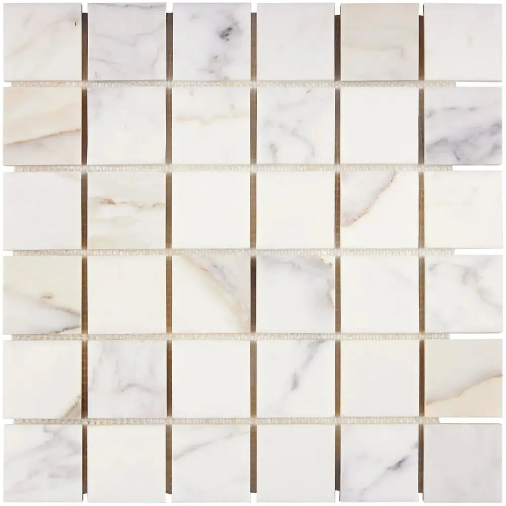White marble mosaic tile sheet from Calacatta Gold Select Gold 2X2 Polished or Honed