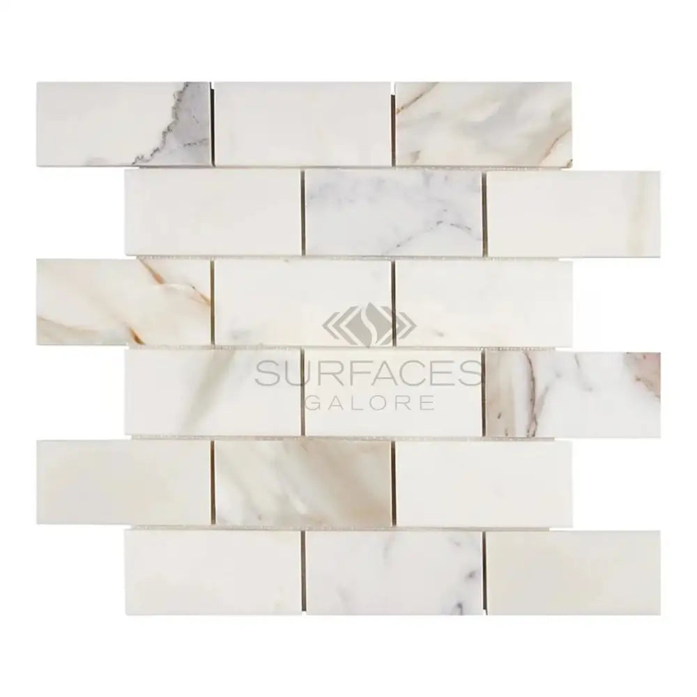 White marble brick mosaic tile from Calacatta Gold Select for elegant wall or floor design