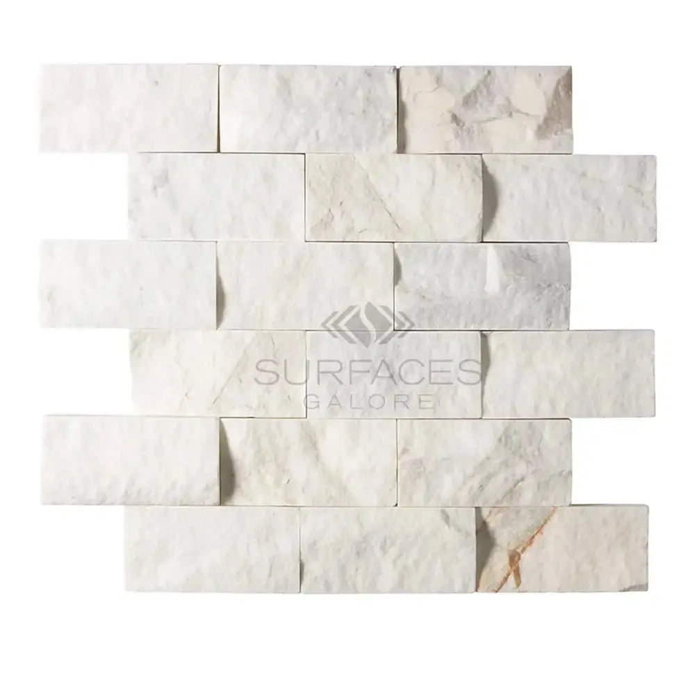 Calacatta Oro (Gold) Select 2X4 Brick Split-Faced Mosaic Marble Tile-American Stone