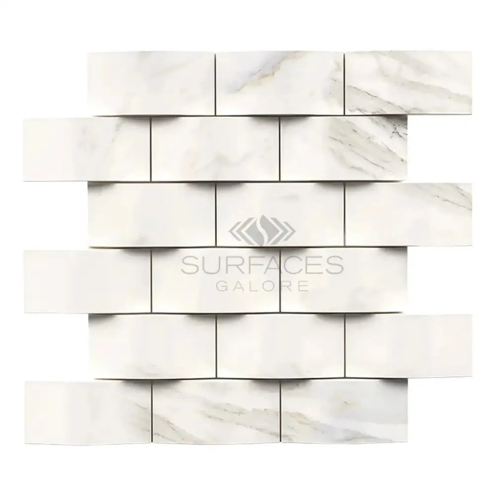 Calacatta Oro (Gold) Select 2X4 Round-Faced (CNC-Arched/Wavy) Mosaic Marble Tile-American Stone