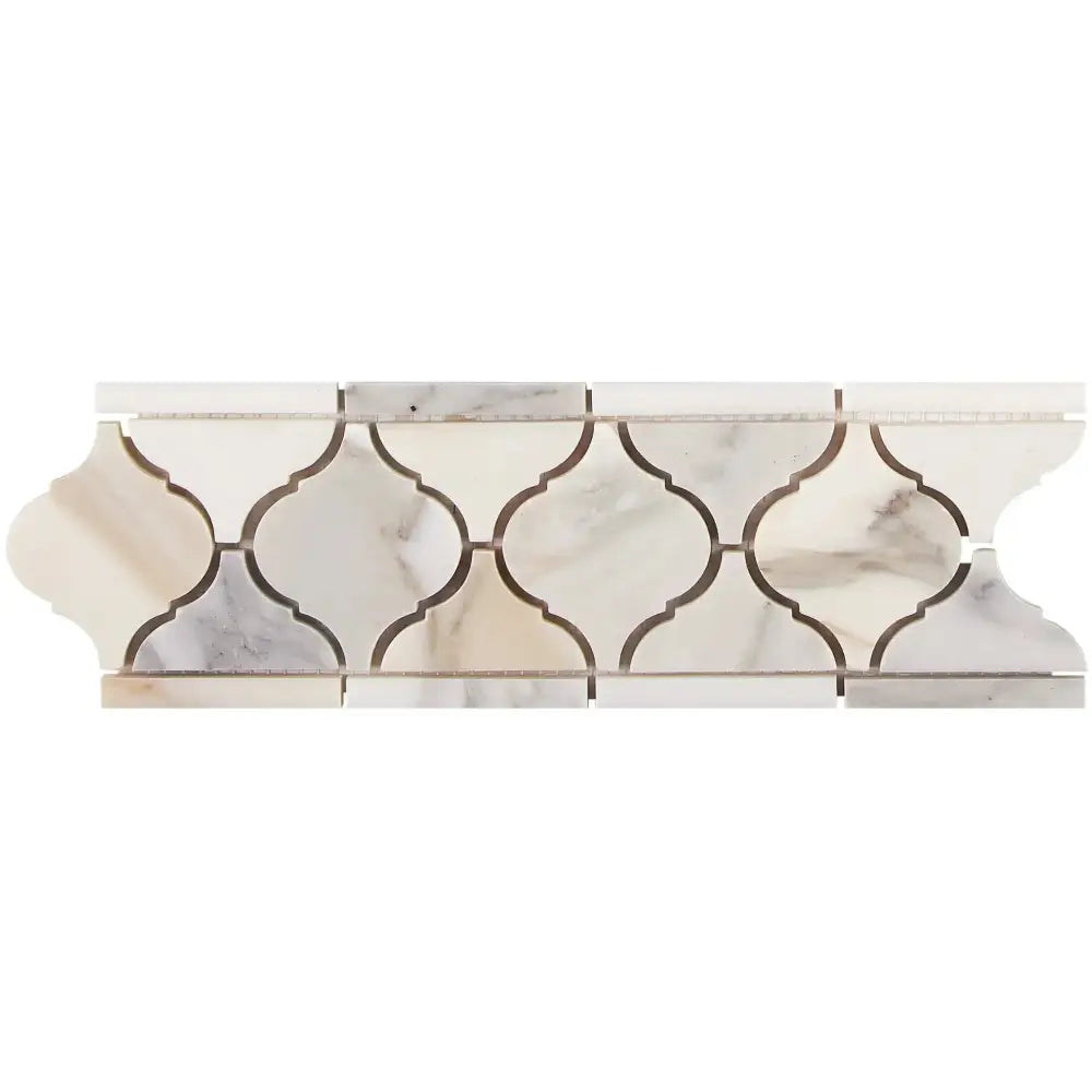 Marble mosaic tile border in Calacatta Gold for luxurious bathroom or kitchen decor