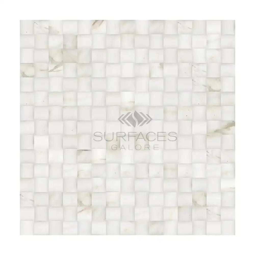 White mosaic tile pattern from Calacatta Gold Select Gold 3-D Small-Bread Mosaic Marble Tile