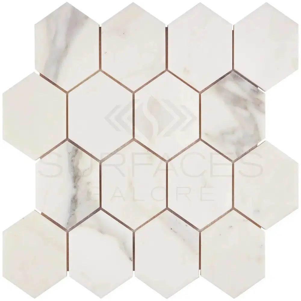 Calacatta Oro (Gold) Select 3" Hexagon Mosaic Marble Tile-American Stone