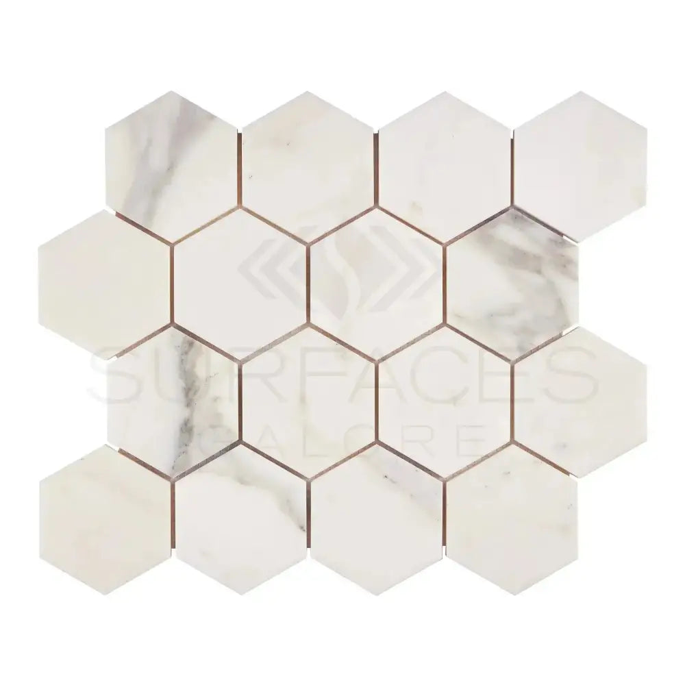 Hexagonal Calacatta Gold Marble Tile Mosaic in polished or honed finish