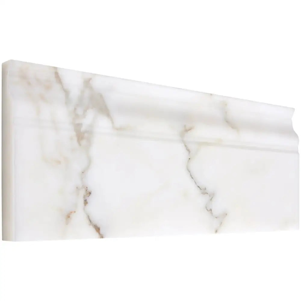 White marble molding for Calacatta Gold Select Gold baseboard trim in polished or honed finish