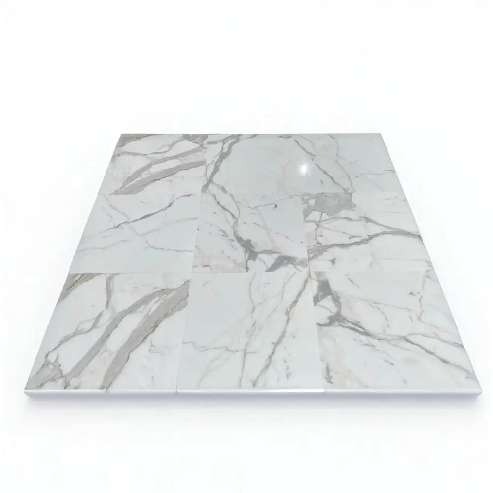 White marble tile flooring for Calacatta Gold Select Gold baseboard trim molding