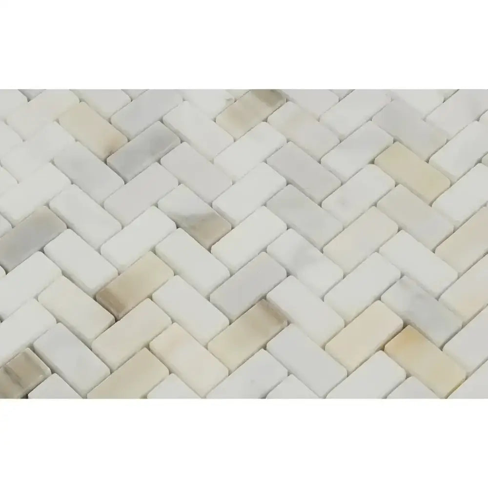 Calacatta Oro (Gold) Select 5/8X1 1/4 Mini-Herringbone Mosaic Marble Tile-American Stone