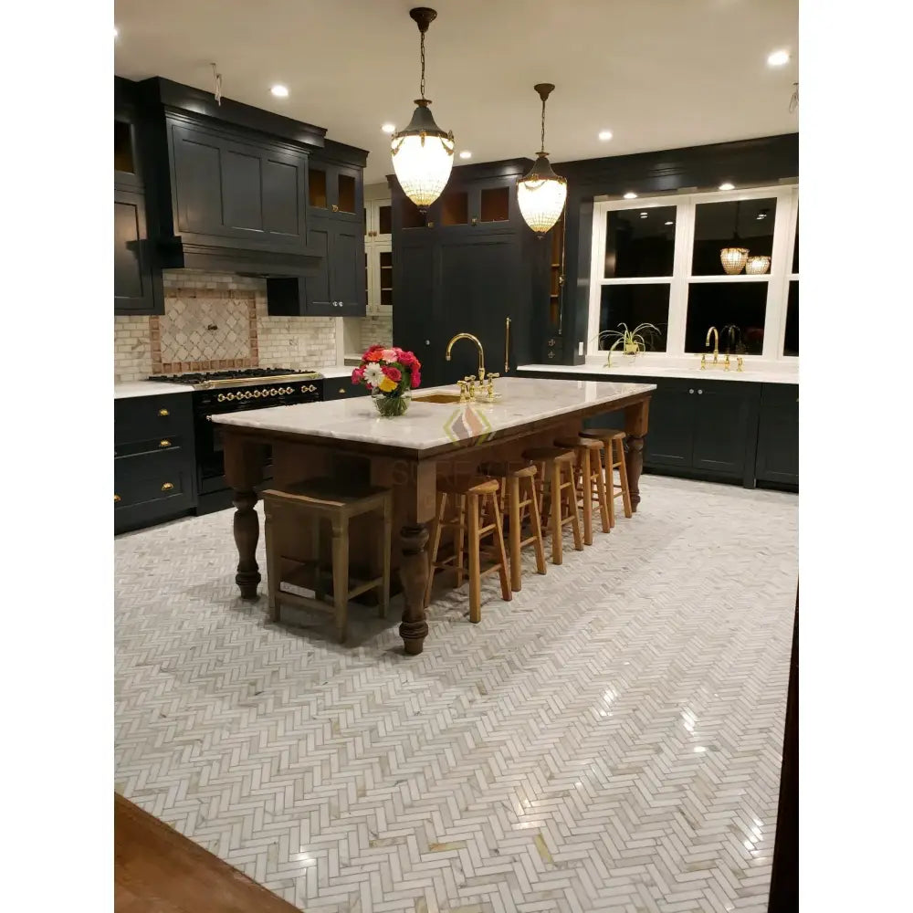 Elegant kitchen island with Calacatta Gold Select Marble Tile marble countertop