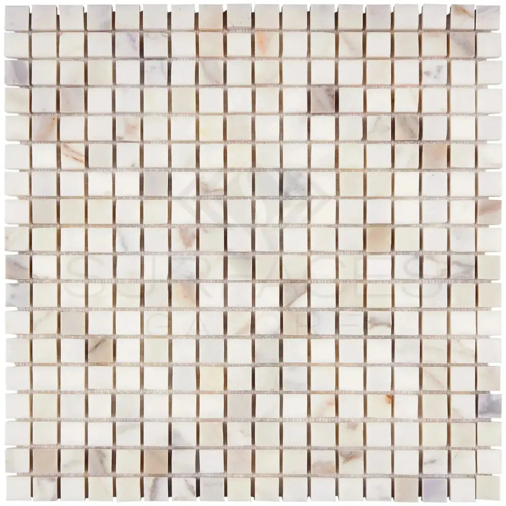 Square mosaic tile sheet of Calacatta Gold Select marble for polished or honed surfaces