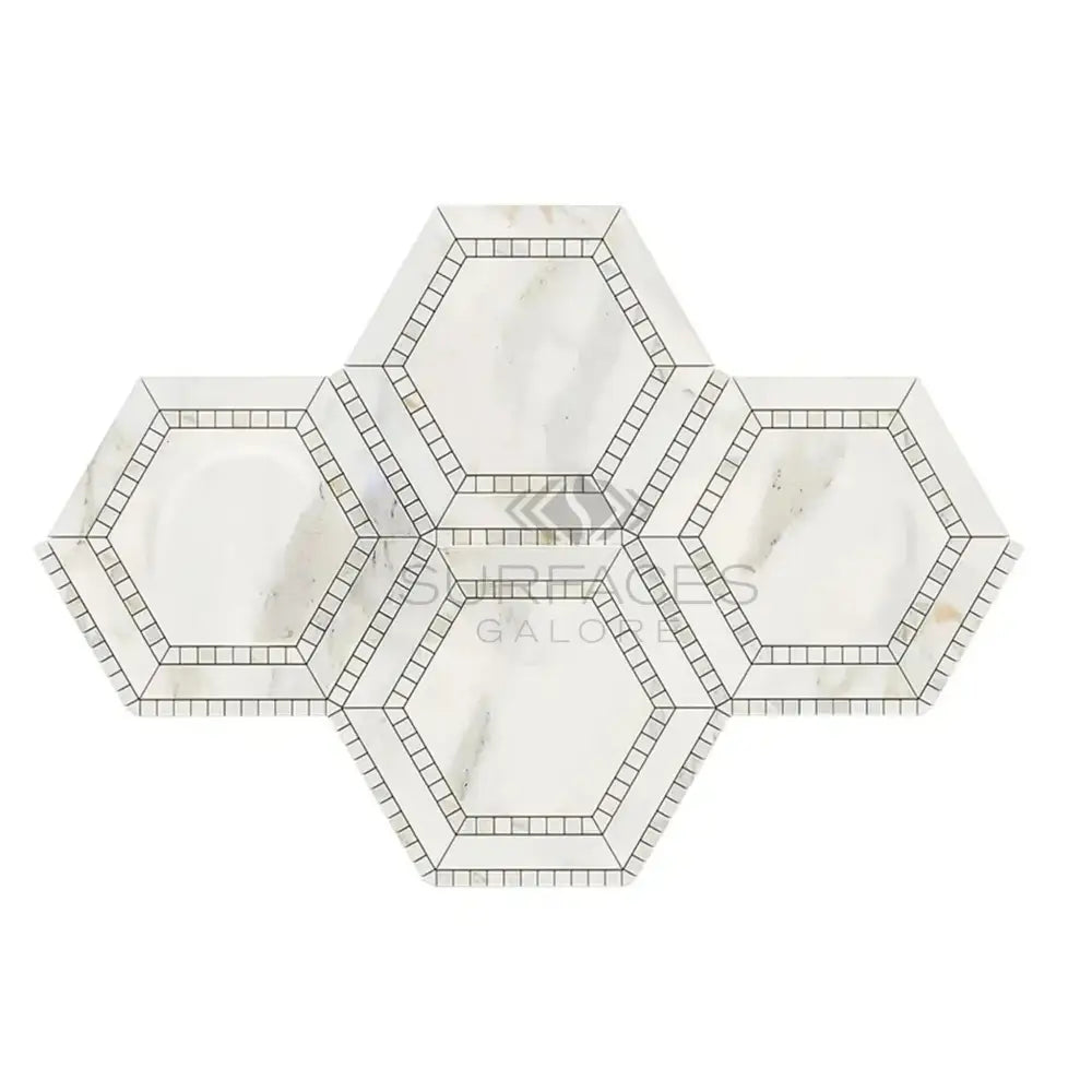 Hexagonal Calacatta Gold Select Marble Mosaic Tile polished or honed for elegant flooring