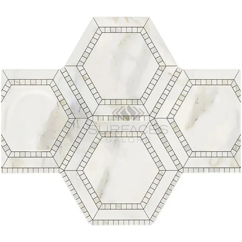 Calacatta Oro (Gold) Select 5" Hexagon Combination (w/Calacatta Oro (Gold) Select) Mosaic Marble Tile-American Stone