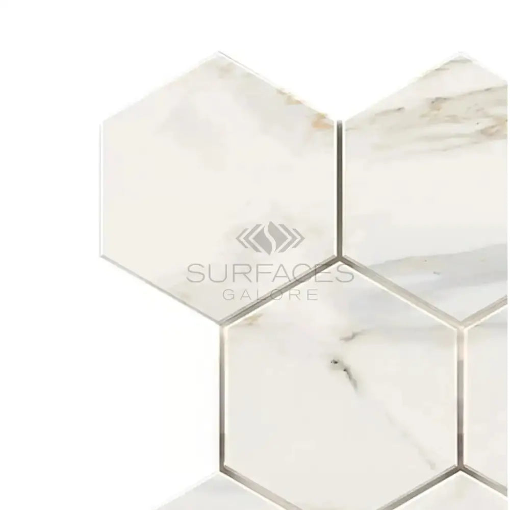 Calacatta Oro (Gold) Select 5" Hexagon Mosaic Marble Tile-American Stone