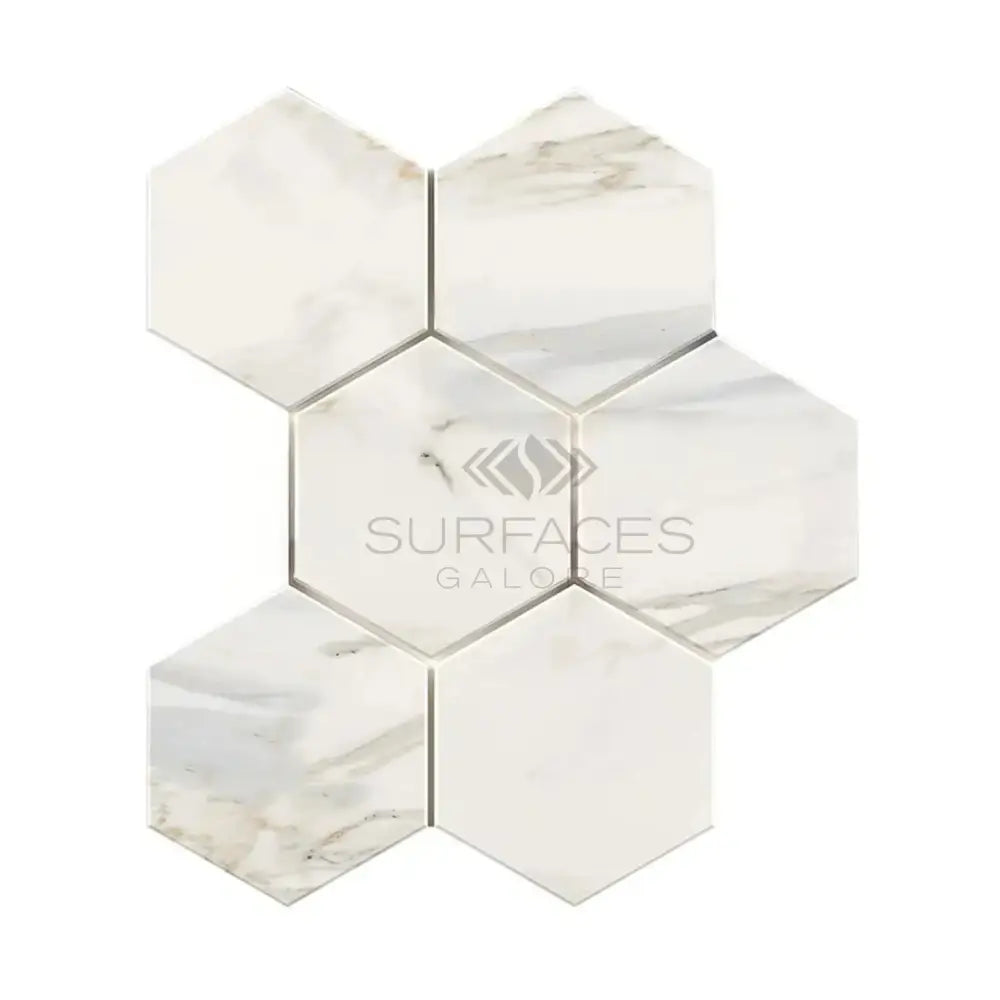 Hexagonal Calacatta Gold Marble Tile Mosaic polished or honed for elegant flooring or walls