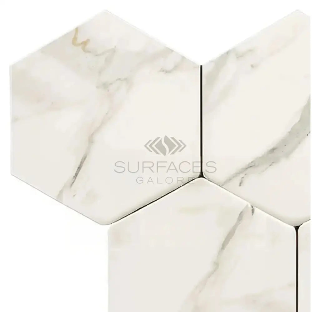 Hexagonal Calacatta Gold Marble Tile Mosaic for elegant flooring and wall decor