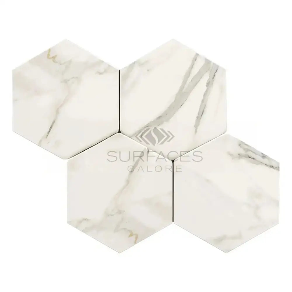 Marble-patterned Calacatta Gold Hexagon Mosaic Tile polished or honed