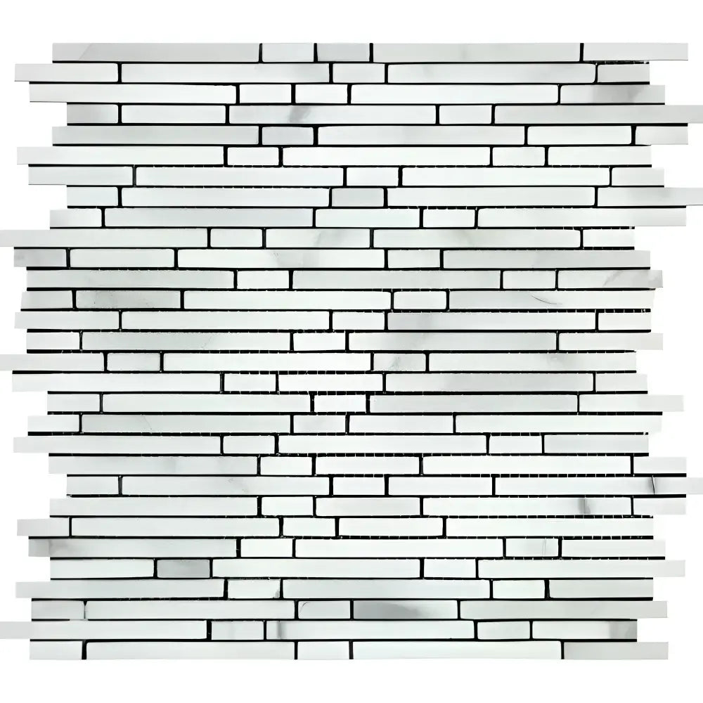 White marble mosaic tile from Calacatta Gold Select with Gold Bamboo Sticks pattern