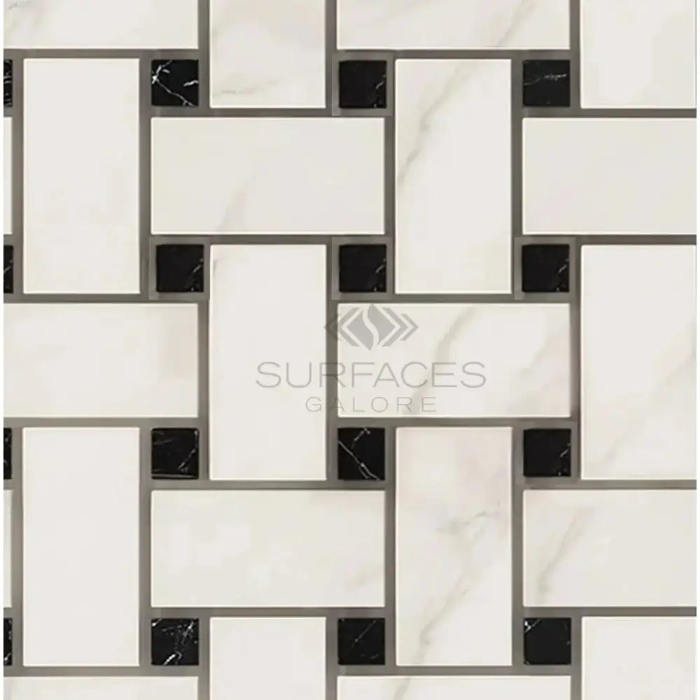 Calacatta Oro (Gold) Select Basketweave Mosaic (w/Black-(LARGE)) Mosaic Marble Tile-American Stone