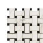 Woven pattern of white marble and black square tiles from Calacatta Gold Select Mosaic