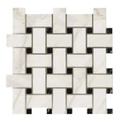 Woven pattern of white and black tiles from Calacatta Gold Select Basketweave Mosaic