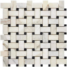 Woven marble and black stone mosaic tile for luxurious Calacatta Gold Basketweave design