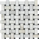 Woven marble mosaic tile from Calacatta Gold Select with black basketweave design