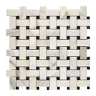 Woven marble and black tile mosaic for luxurious Calacatta Gold Select Basketweave design