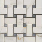 Woven pattern of white and gray tiles from Calacatta Gold Select Mosaic Marble Tile