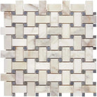 Woven pattern of Calacatta Gold Select and Blue-Gray Mosaic Marble Tiles