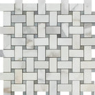 Woven marble tile pattern from Calacatta Gold Select Gold Basketweave Mosaic with Blue-Gray finish