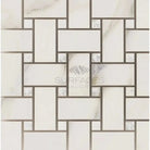 White and gray basketweave marble tile from Calacatta Gold Select Mosaic collection