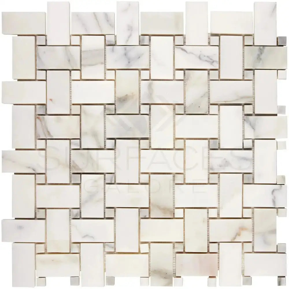 Woven marble mosaic tile from Calacatta Gold Select Gold Basketweave Mosaic collection