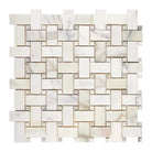 Woven marble mosaic tile featuring Calacatta Gold Select Gold Basketweave design
