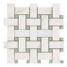 Woven white and gray tile mosaic from Calacatta Gold Select Gold Basketweave Mosaic