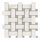 Woven white and gray tile mosaic from Calacatta Gold Select Gold Basketweave Marble Tile