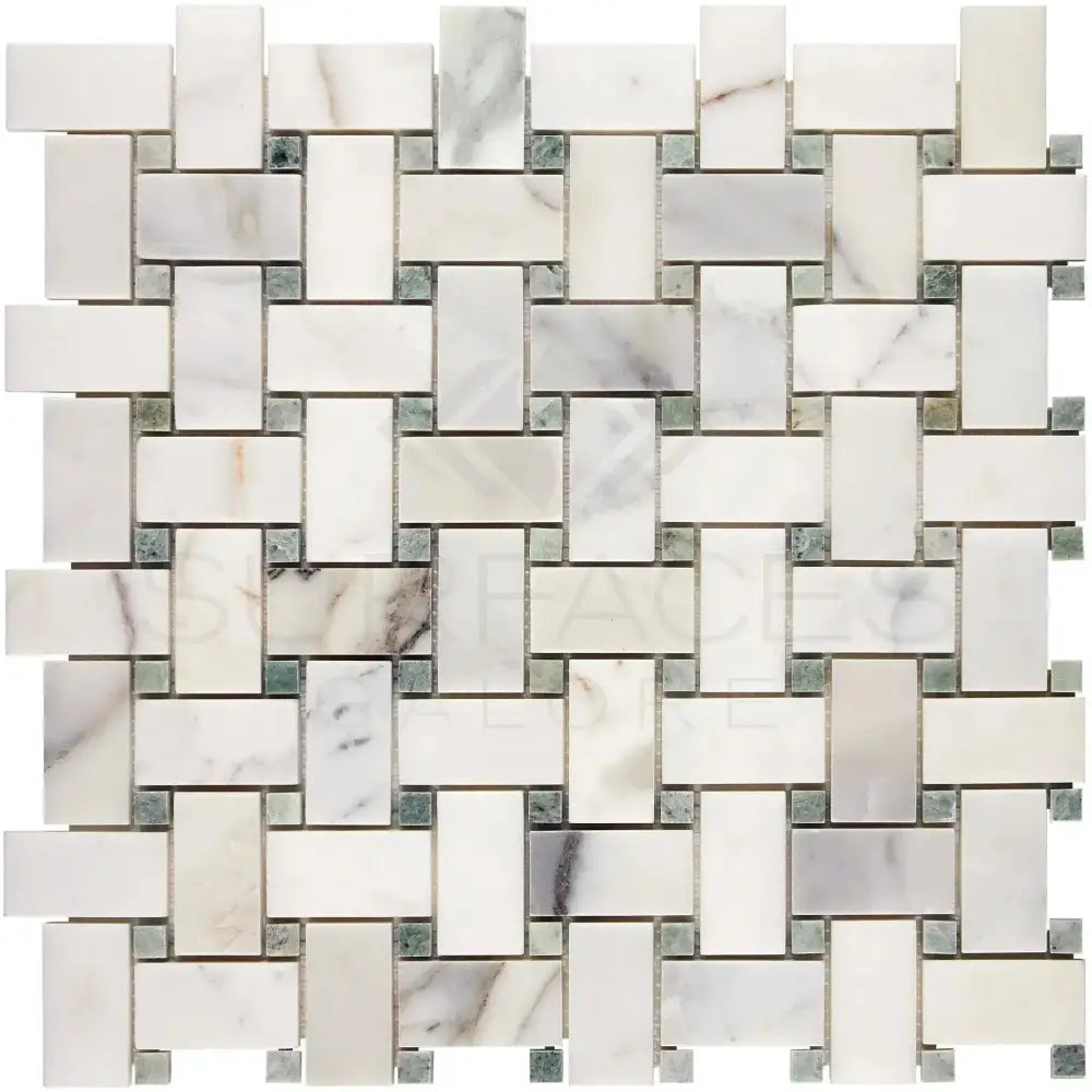 Woven Calacatta Gold Select and Ming-Green Marble Mosaic Tile in polished or honed finish