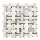Woven marble mosaic tile showcasing Calacatta Gold and Ming-Green colors with polished or honed finish