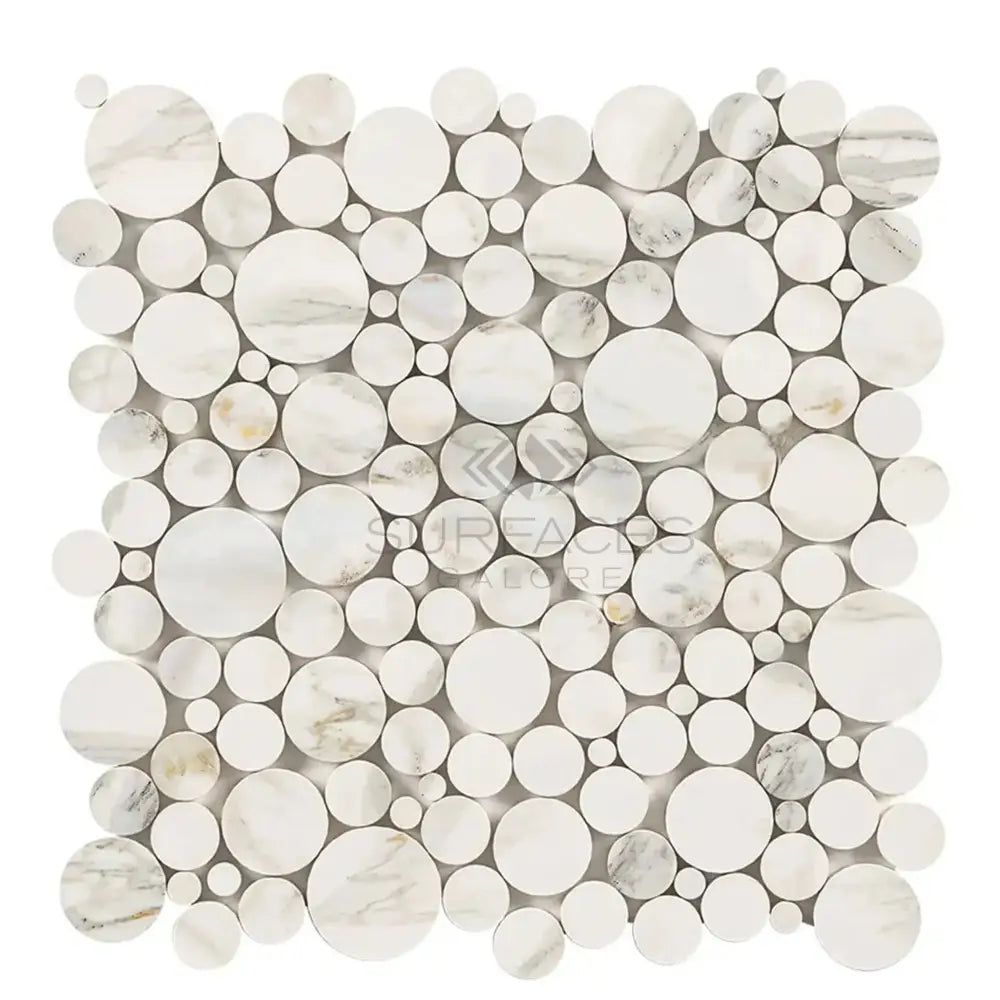 Circular marble mosaic tile from Calacatta Gold Select with polished or honed finish