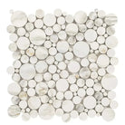 Circular marble mosaic tile from Calacatta Gold Select Gold Bubbles collection